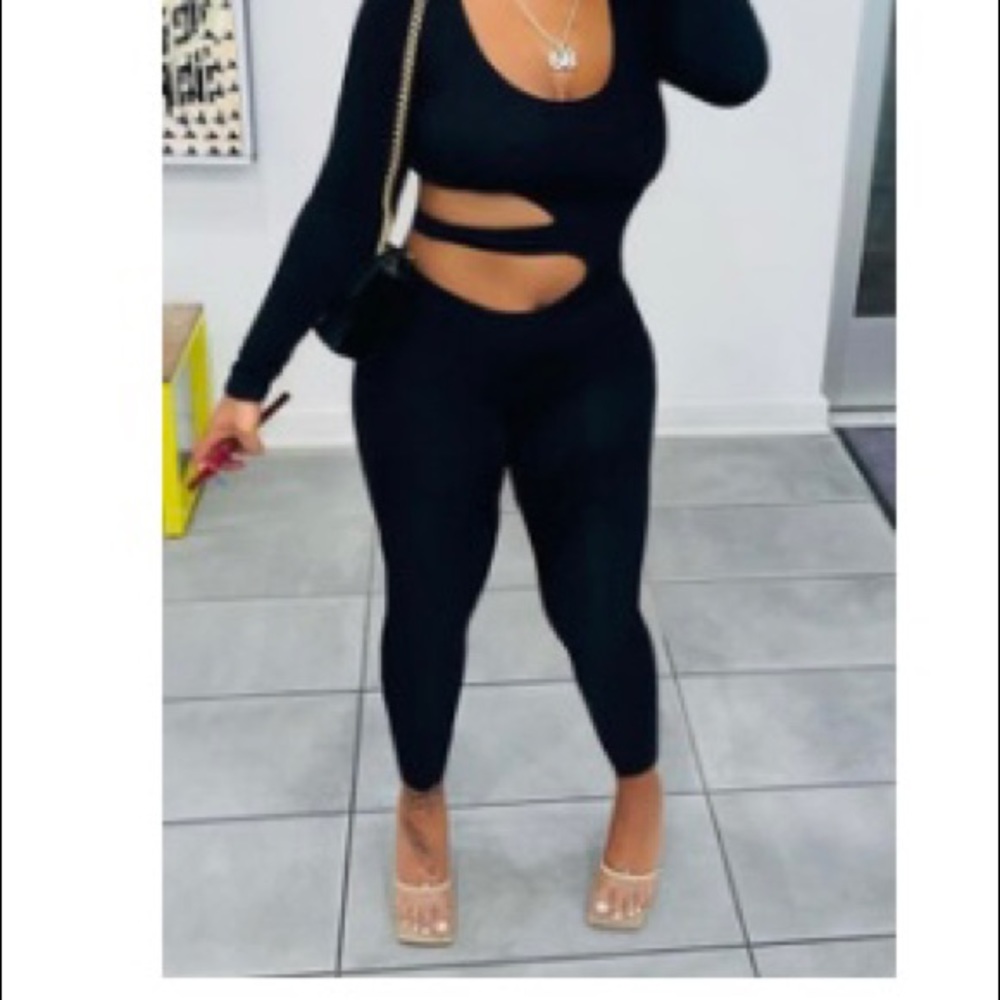 Black long sleeve cut out jumpsuit